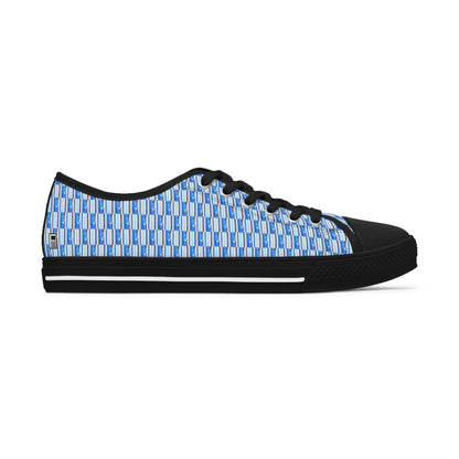 Women's Low Top Sneakers, Black Soles, No. 140 - Thin Blue Line - Pattern -  By Irish Artist Fiona de Lacy