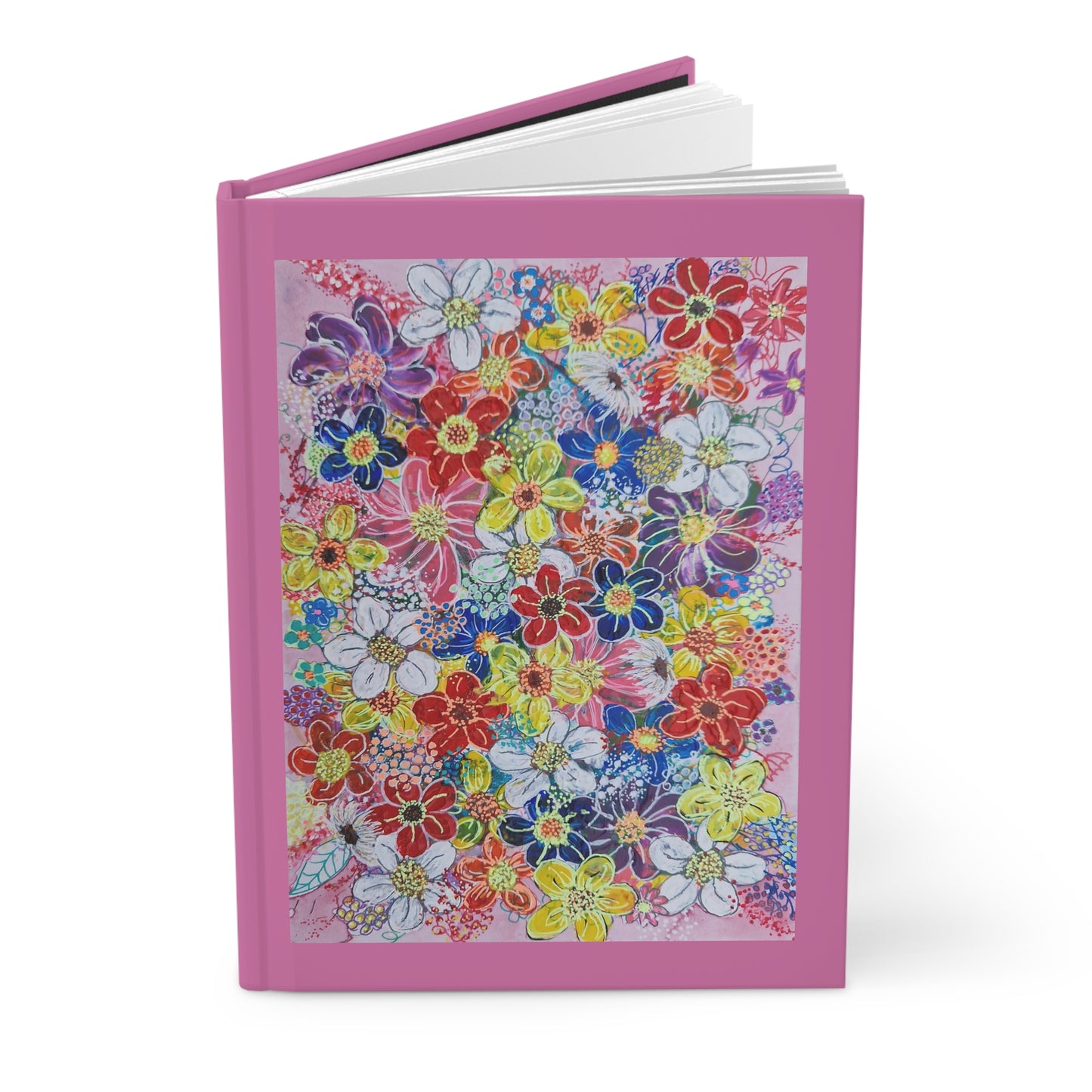 Hardcover Journal Matte (Lined) - No. 241 'Multicoloured Flowers on Pink' - By Irish Artist Fiona de Lacy