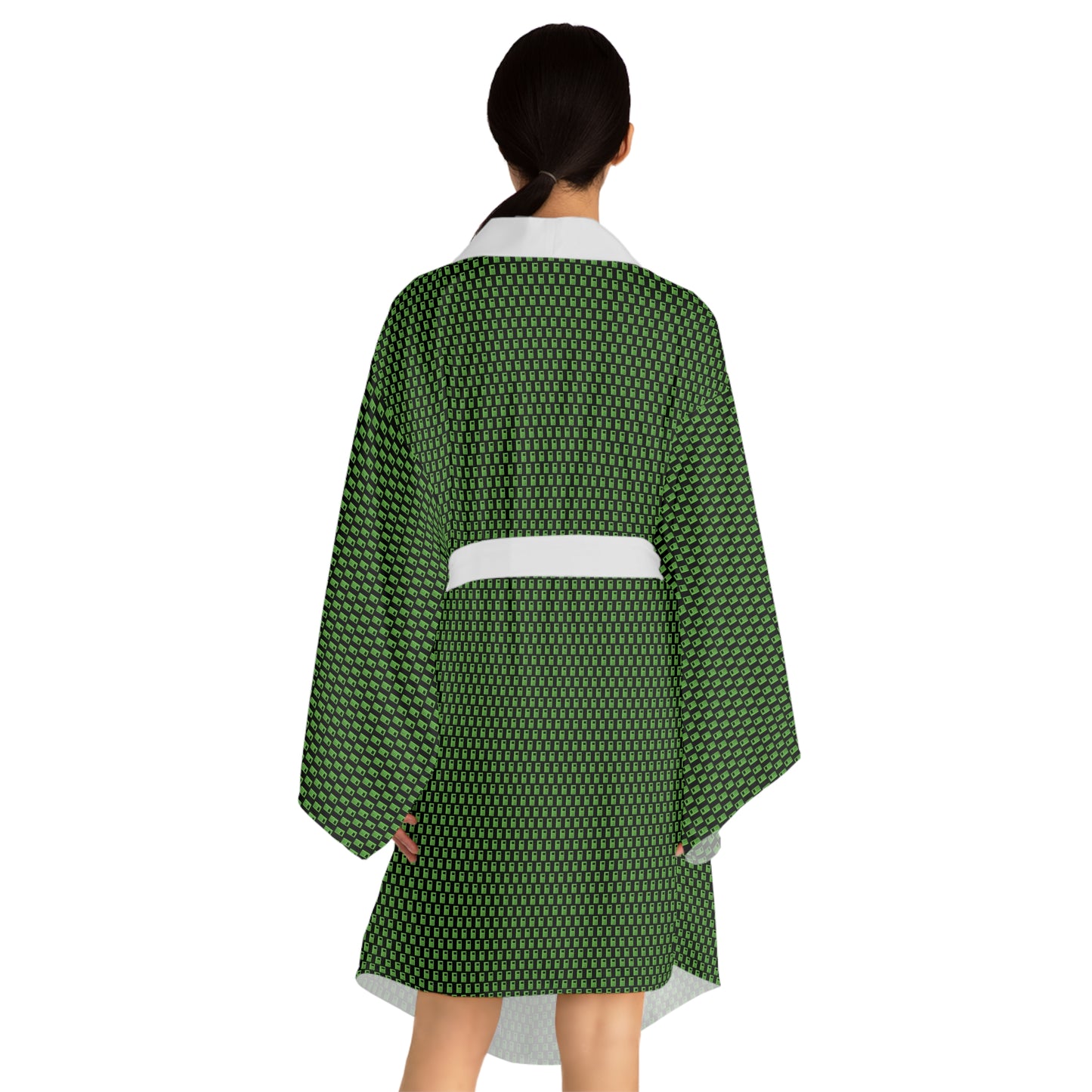 Long Sleeve Kimono Robe - No. 000GN - Green Logo on Black