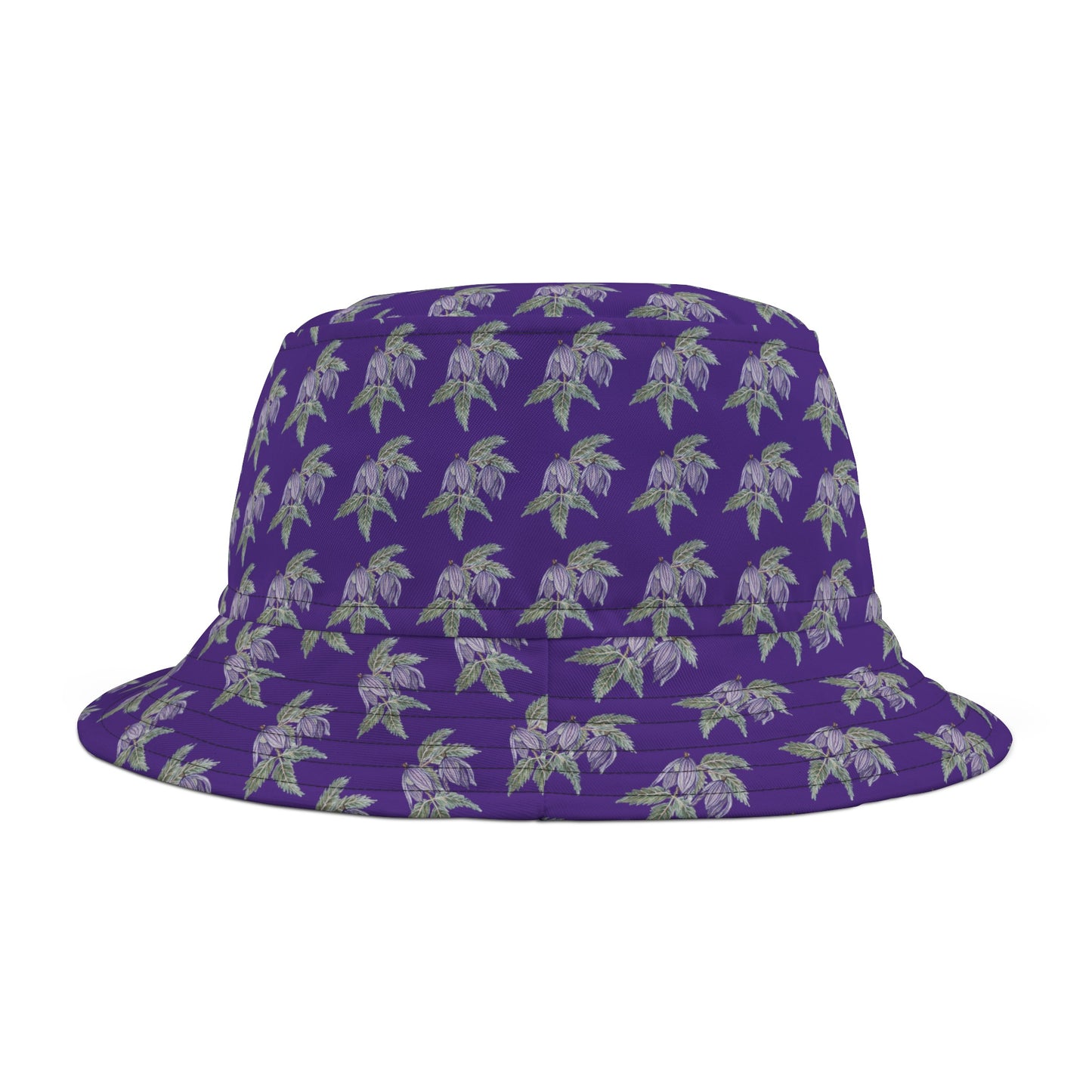 Bucket Hat  - No. 270 - Two Purple Drop Flowers on Purple - By Irish Artist Fiona de Lacy