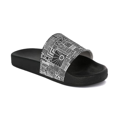 Women's Slide Sandals - No. 252 - White on Black Abstract - By Irish Artist Fiona de Lacy