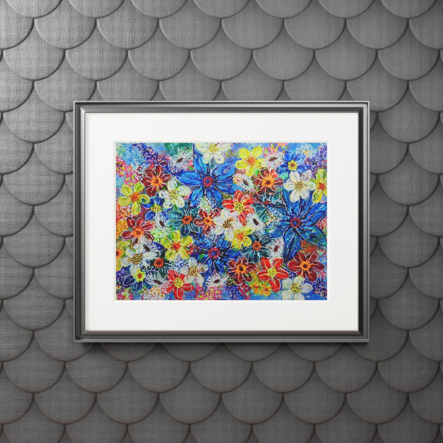 Fine Art Print (Cardboard Frame) - No. 242  - Large Blue Flowers