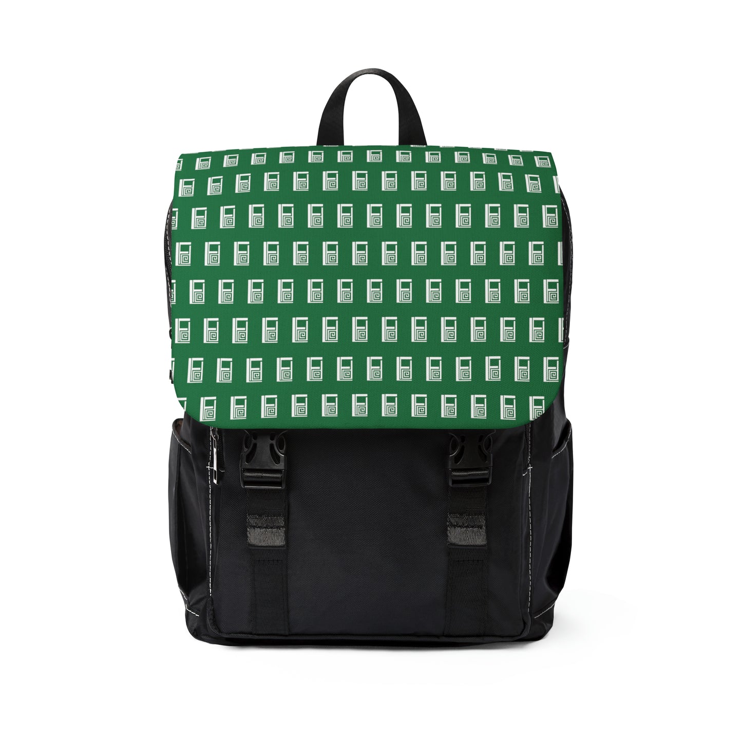 Casual Shoulder Backpack,  No. 000 - Artists Logo on Green -  By Irish Artist Fiona de Lacy