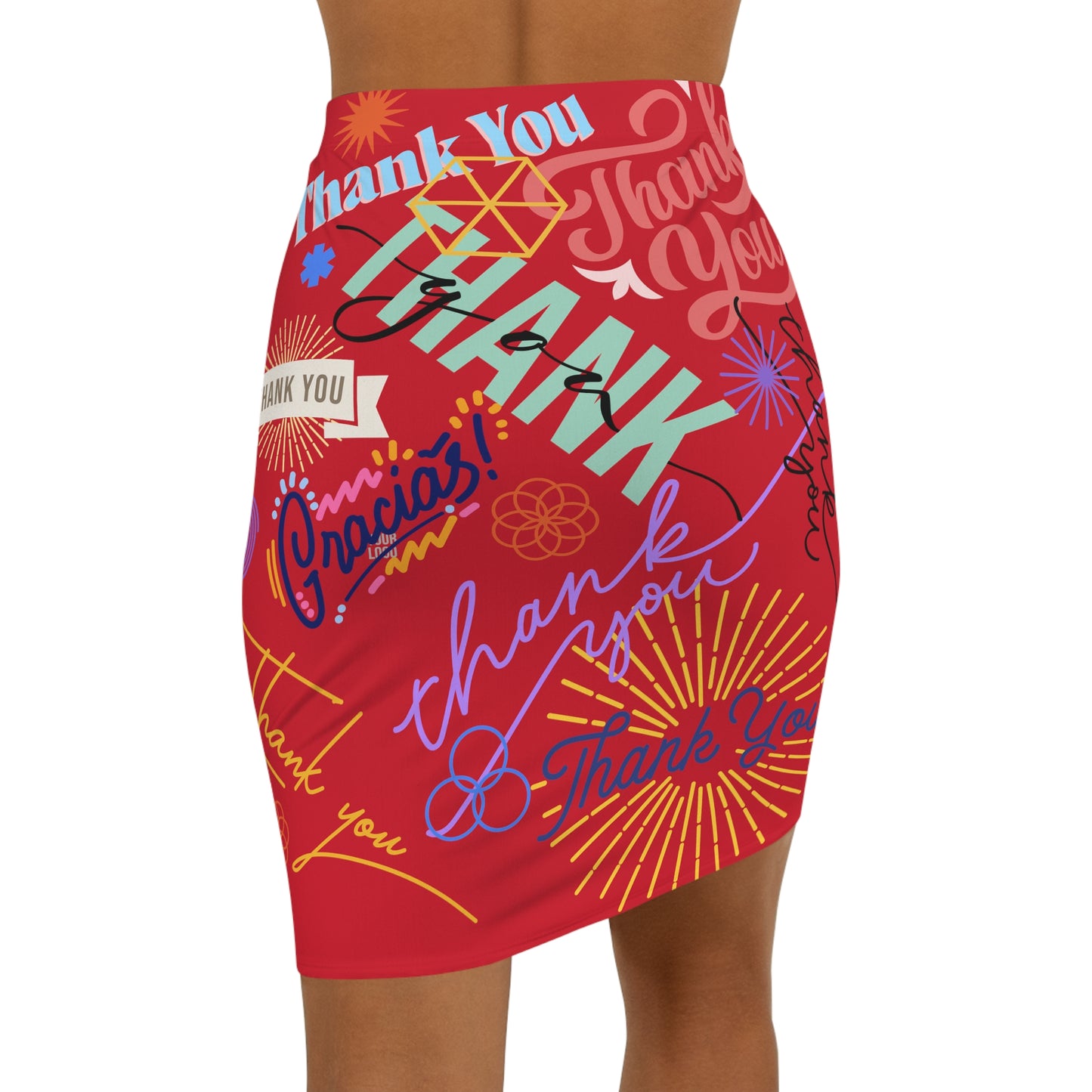 Women's Mini Skirt - No. 312 - 'Thank You' on Red