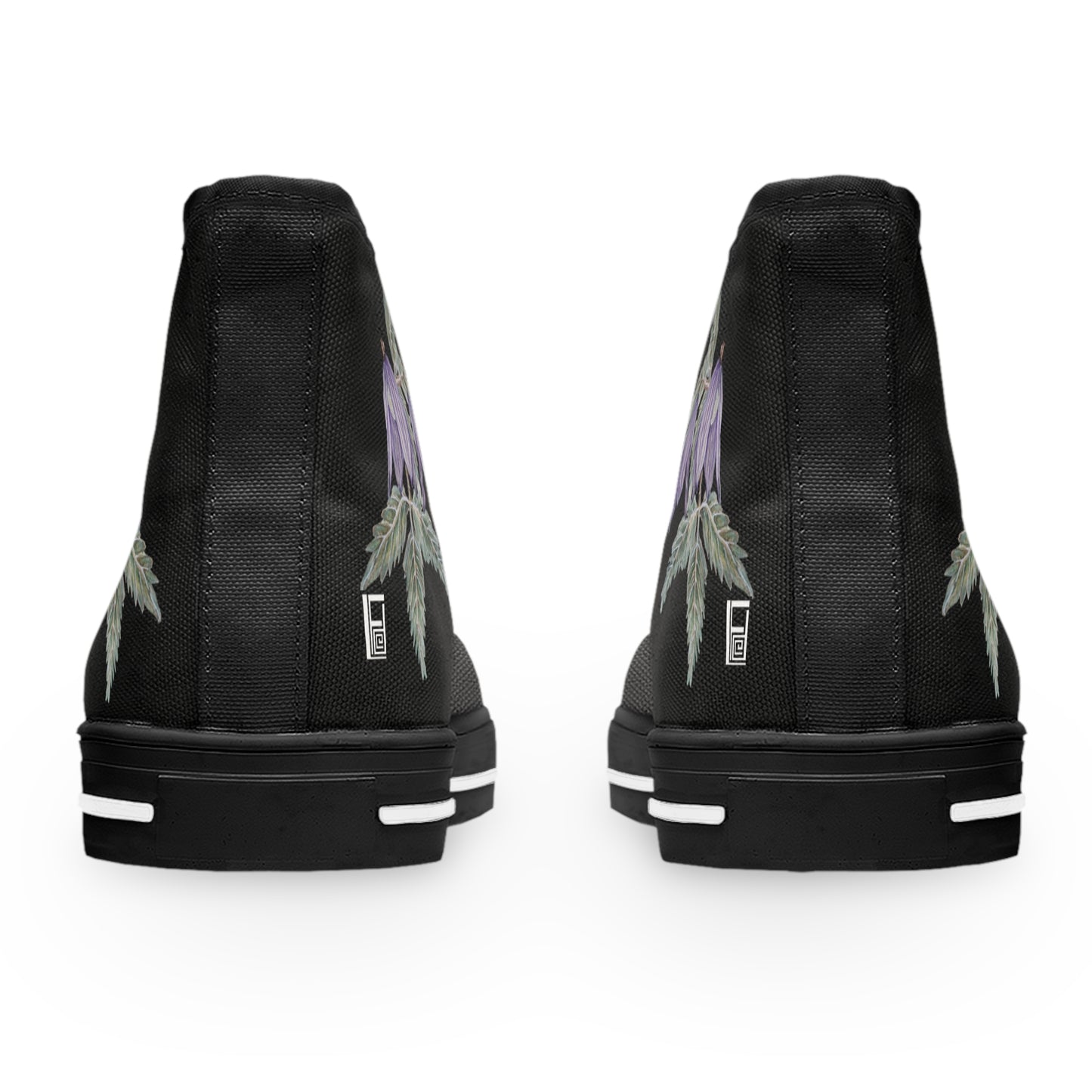 Women's High Top Sneakers - No. 270 - Purple Drop Flower on Black - By Irish Artist Fiona de Lacy