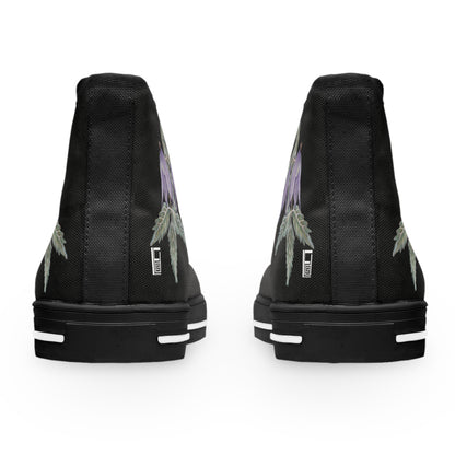 Women's High Top Sneakers - No. 270 - Purple Drop Flower on Black - By Irish Artist Fiona de Lacy