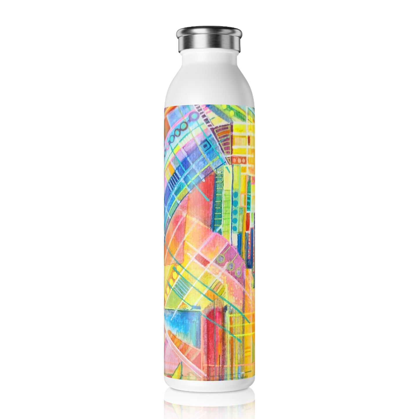 Slim Water Bottle - No. 234 Multicoloured Watercolours - By Irish Artist Fiona de Lacy