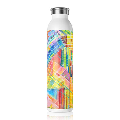 Slim Water Bottle - No. 234 Multicoloured Watercolours - By Irish Artist Fiona de Lacy