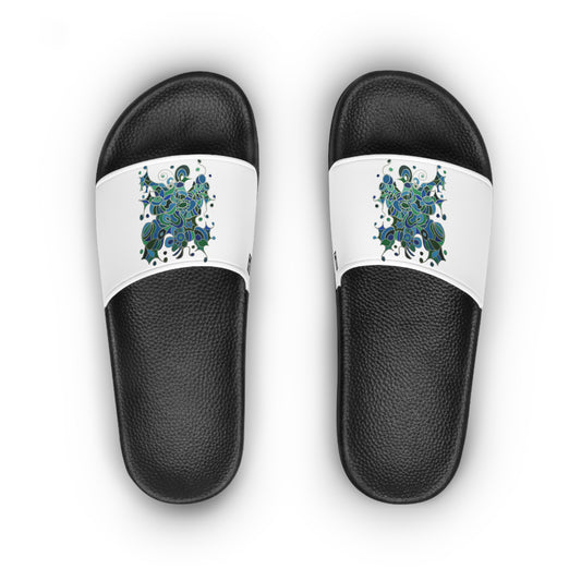 Women's Slide Sandals - No. 146 - Bird of Paradise on White - By Irish Artist Fiona de Lacy