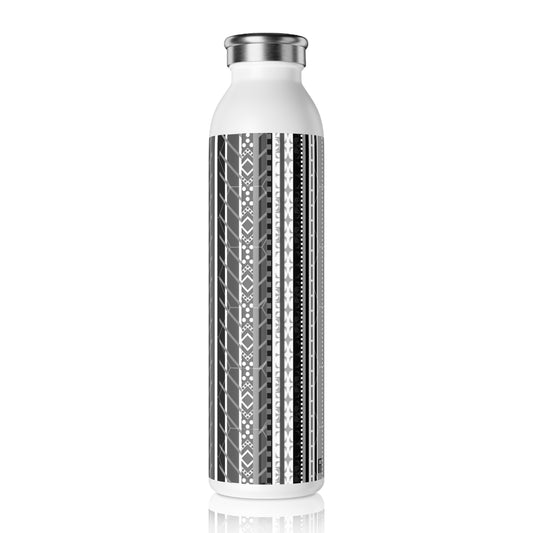 Slim Water Bottle - No. 298 Black, White & Grey Stripes - By Irish Artist Fiona de Lacy