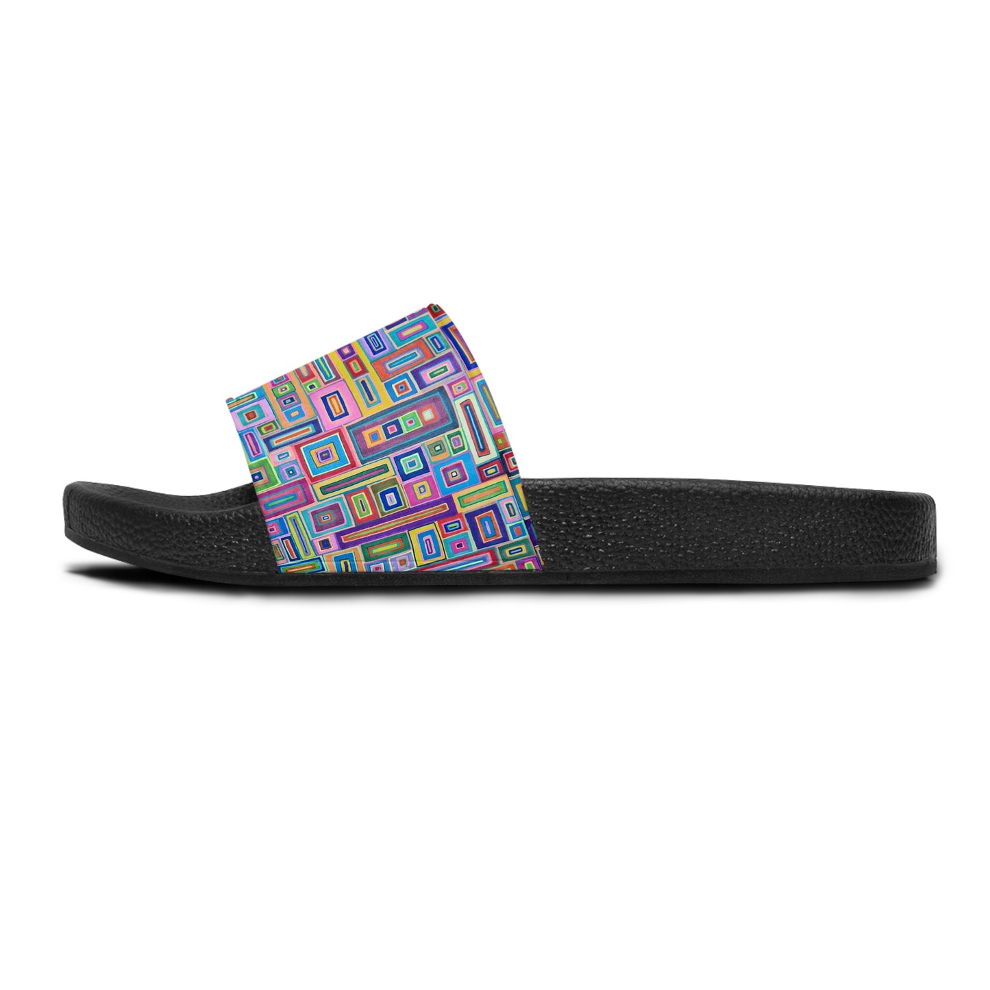 Women's Slide Sandals - No. 264 - Multicoloured Rectangles - By Irish Artist Fiona de Lacy