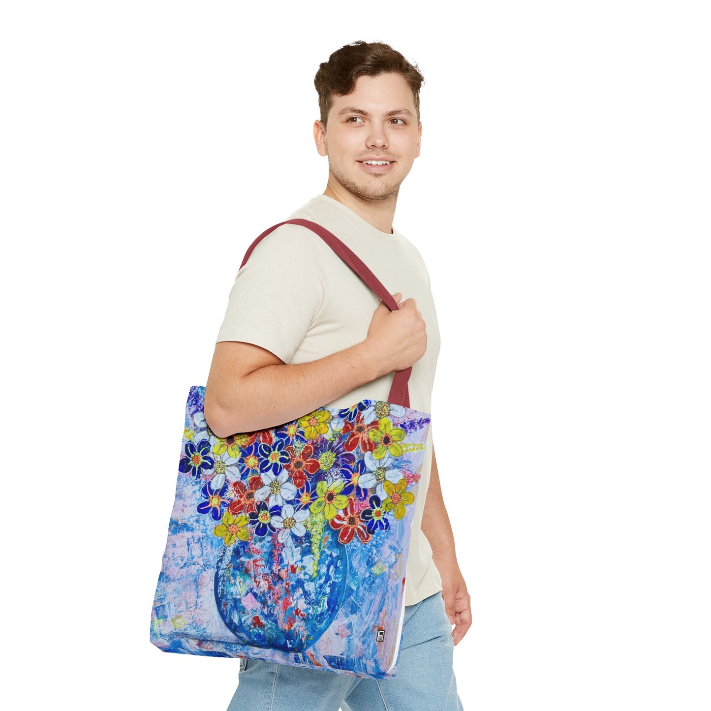 Tote Bag  - No. 242 - Blue round vase of Flowers