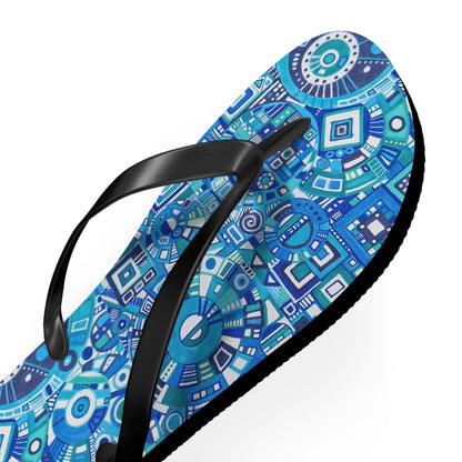 Flip Flops - No. 262 - Blue, White, Navy Geometric Abstract - By Irish Artist Fiona de Lacy