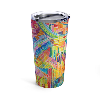 Tumbler 20oz - No. 234 - Multicoloured watercolours - By Irish Artist Fiona de Lacy