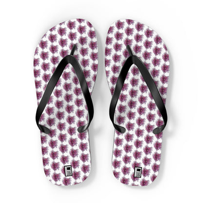 Flip Flops - No. 269 - Purple Pink Flower on White - By Irish Artist Fiona de Lacy