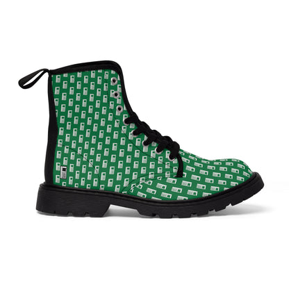 Women's Canvas Boots No. 000GN - White Logo on Green - By Irish Artist Fiona de Lacy