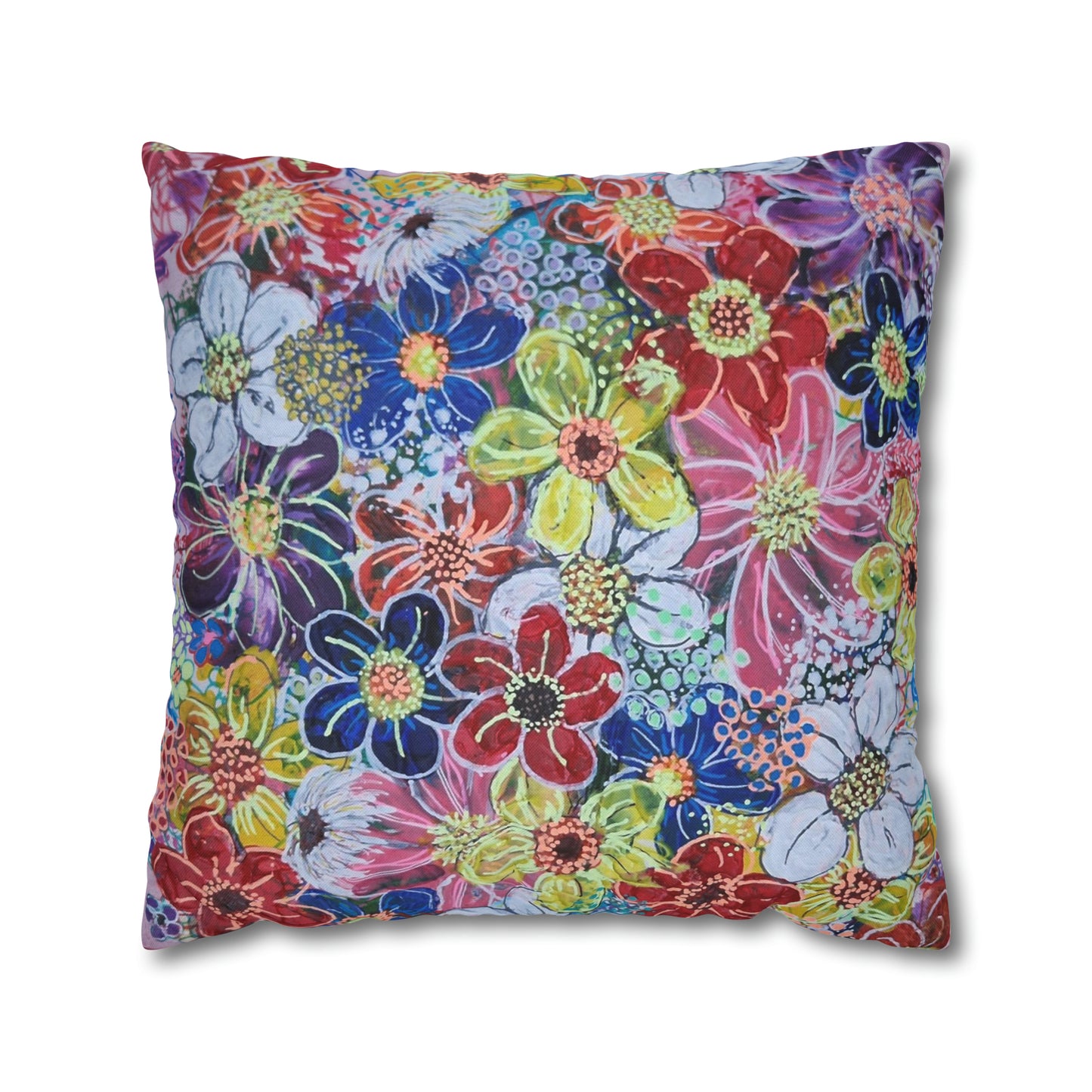 Cushion Pillow Case - No. 241 - Multicoloured Flowers on Pink