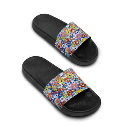 Women's Slide Sandals - No. 240 - Flowers on Purple - By Irish Artist Fiona de Lacy