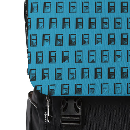 Casual Shoulder Backpack,  No. 000 - Artists Logo on Turquoise -  By Irish Artist Fiona de Lacy