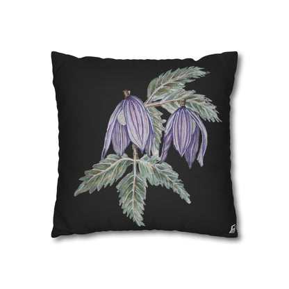 Cushion Pillow Case - No. 270 - Purple Drop Flowers on Black