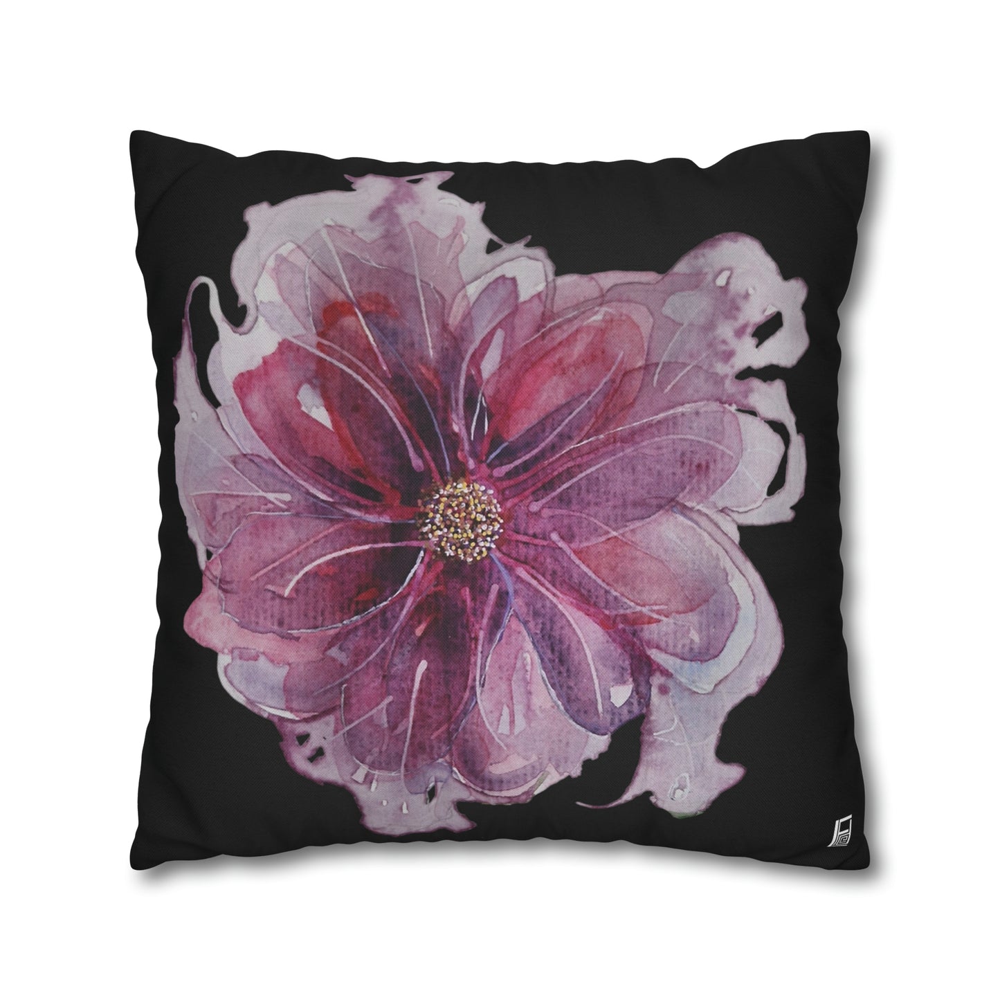 Cushion Pillow Case - No 269 Pink / Purple Flower on Black