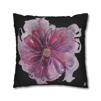 Cushion Pillow Case - No 269 Pink / Purple Flower on Black
