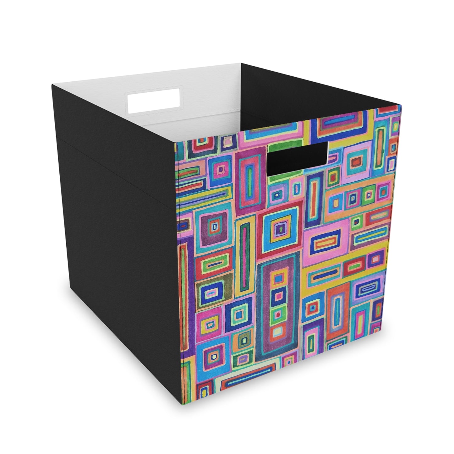 Felt Storage Box - No. 264 - Multicoloured Rectangles - By Irish Artist Fiona de Lacy