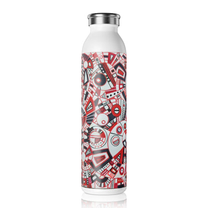 Slim Water Bottle - No. 276 - Red, Black & White Geometric Abstract - By Irish Artist Fiona de Lacy