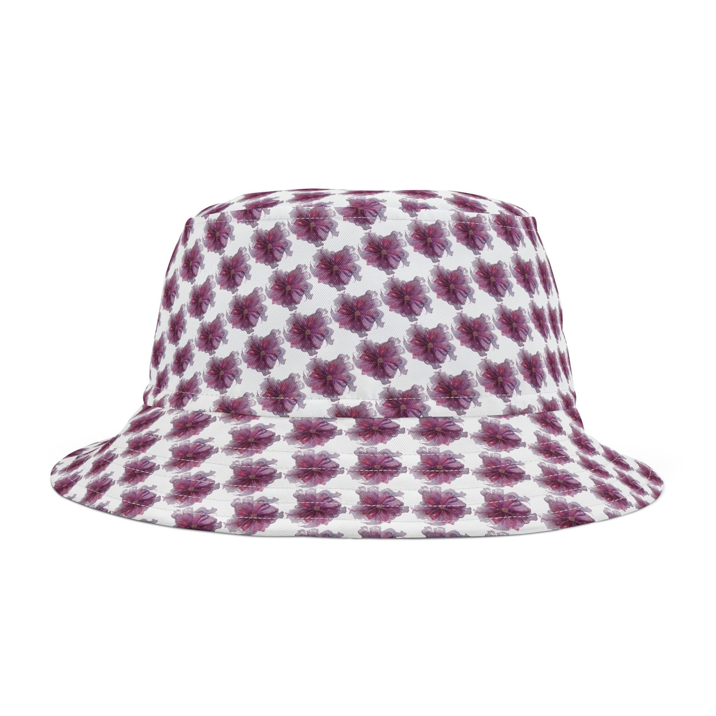 Bucket Hat  - No. 269 - Purple & Pink Flower on White - By Irish Artist Fiona de Lacy