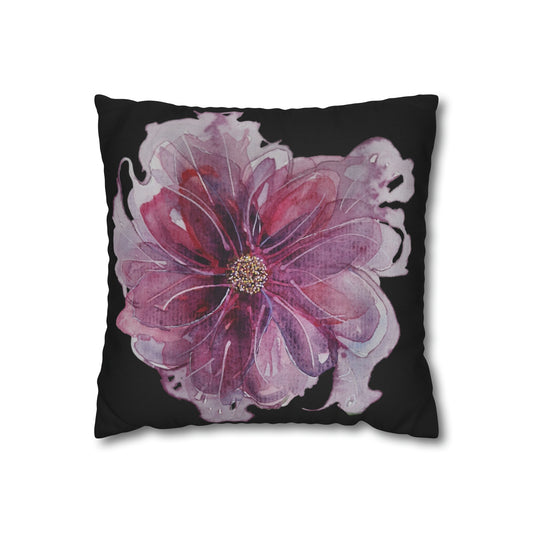 Cushion Pillow Case - No 269 Pink / Purple Flower on Black