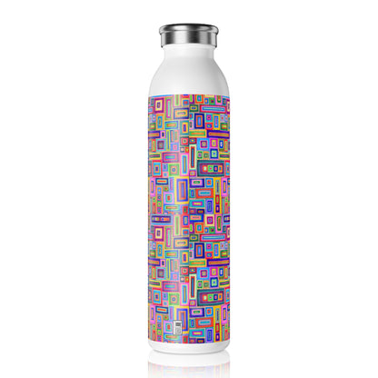 Slim Water Bottle - No. 264 - Multicoloured rectangles  - By Irish Artist Fiona de Lacy