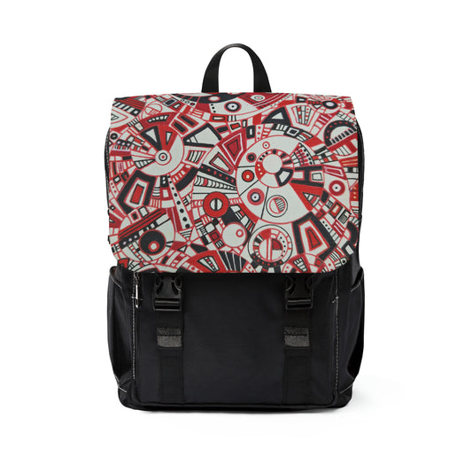 Casual Shoulder Backpack,  No. 276 Red, White and Black Geometric Abstract -  By Irish Artist Fiona de Lacy