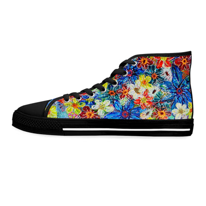 Women's High Top Sneakers, No. 242 Large Blue Flowers, Multicoloured - By Irish Artist Fiona de Lacy