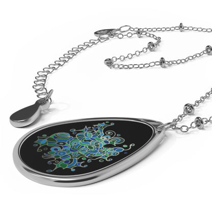 Oval Necklace - No. 146 - Bird of Paradise on Black - By Irish Artists Fiona de Lacy