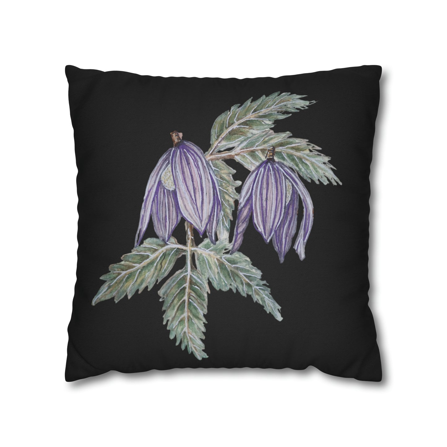 Cushion Pillow Case - No. 270 - Purple Drop Flowers on Black