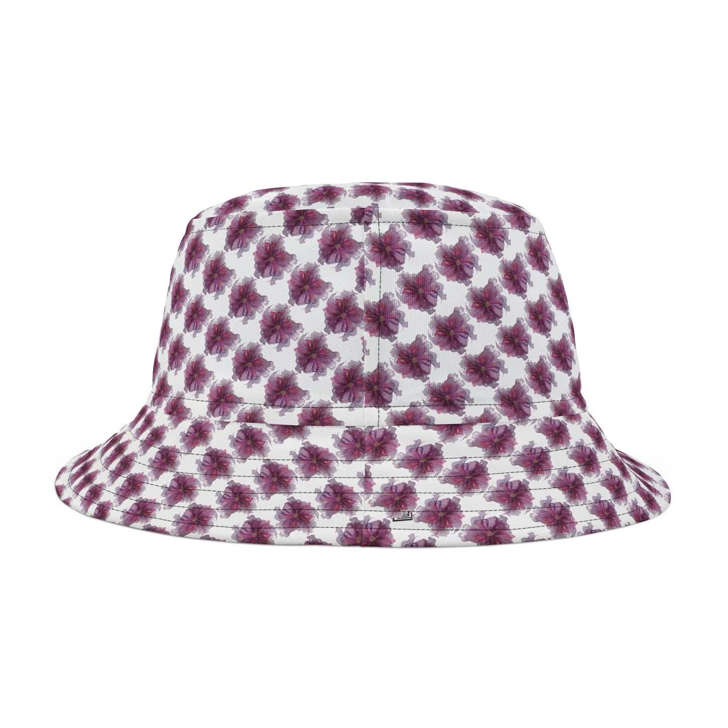 Bucket Hat  - No. 269 - Purple & Pink Flower on White - By Irish Artist Fiona de Lacy