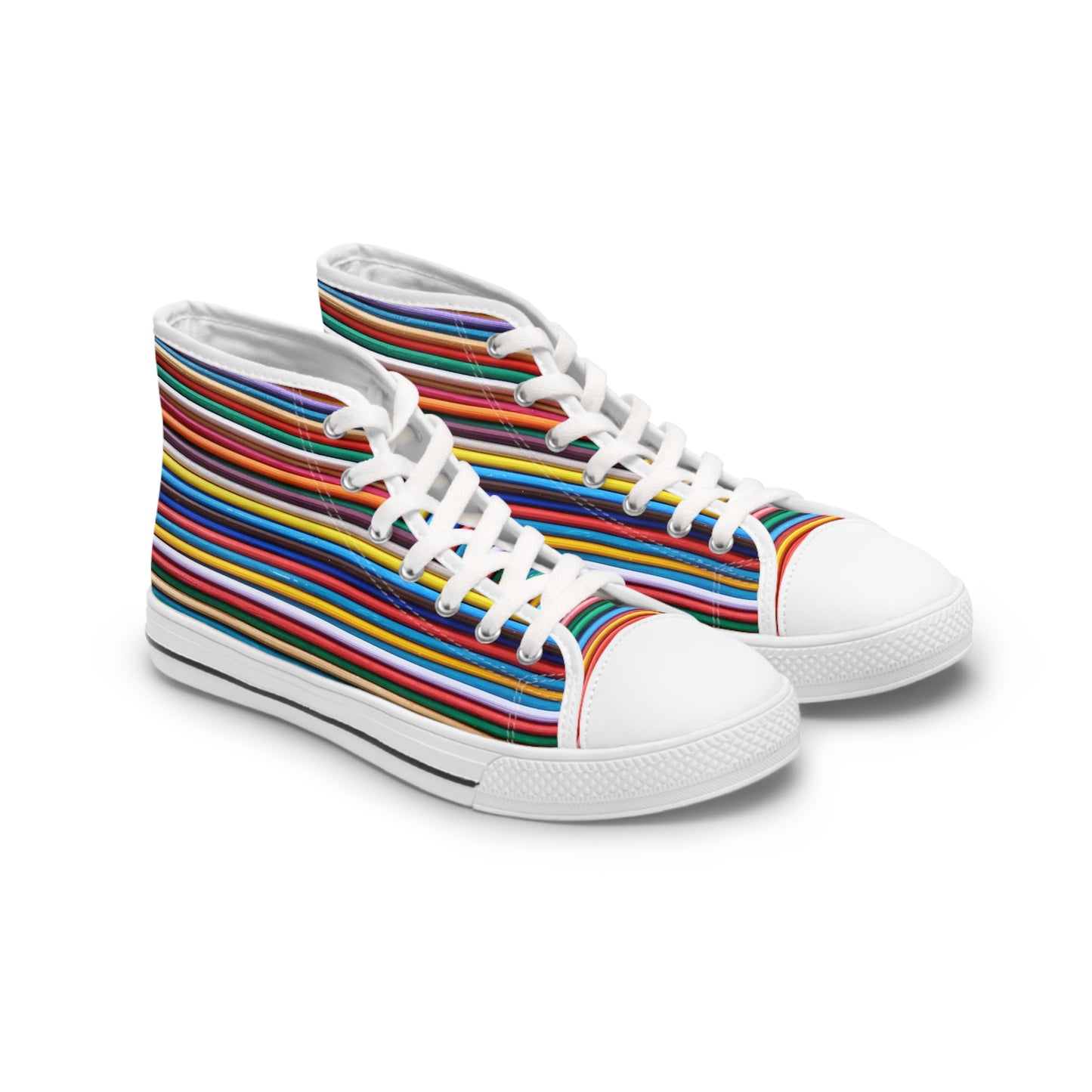 Women's High Top Sneakers - No. 309 - Multicoloured Lines - By Irish Artist Fiona de Lacy