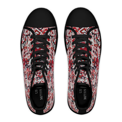 Women's High Top Sneakers - No. 276 - Geometric Abstract, Red, White & Black -  By Irish Artist Fiona de Lacy