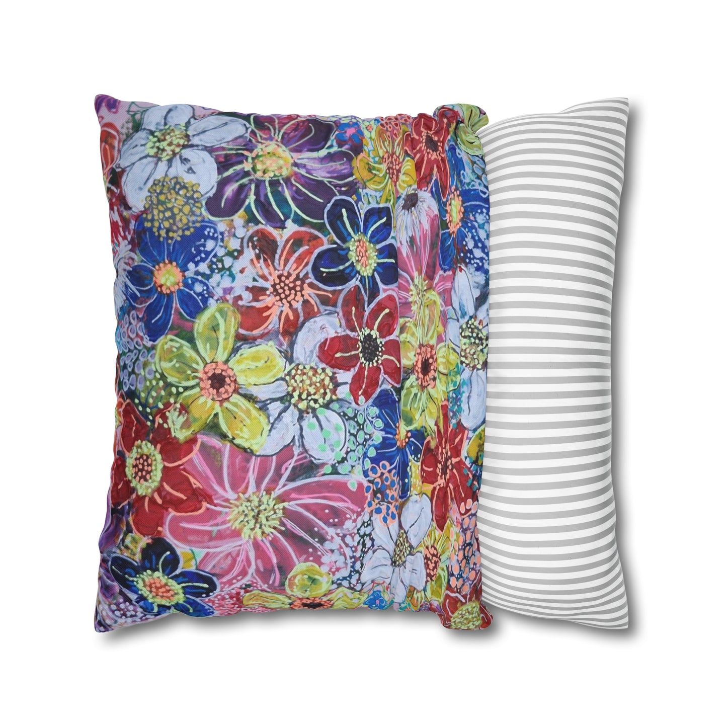 Cushion Pillow Case - No. 240 - Multicoloured Flowers on Pink