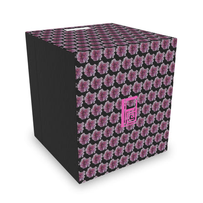 Felt Storage Box - No. 269 - Purple & Pink Flower on Black - By Irish Artist Fiona de Lacy