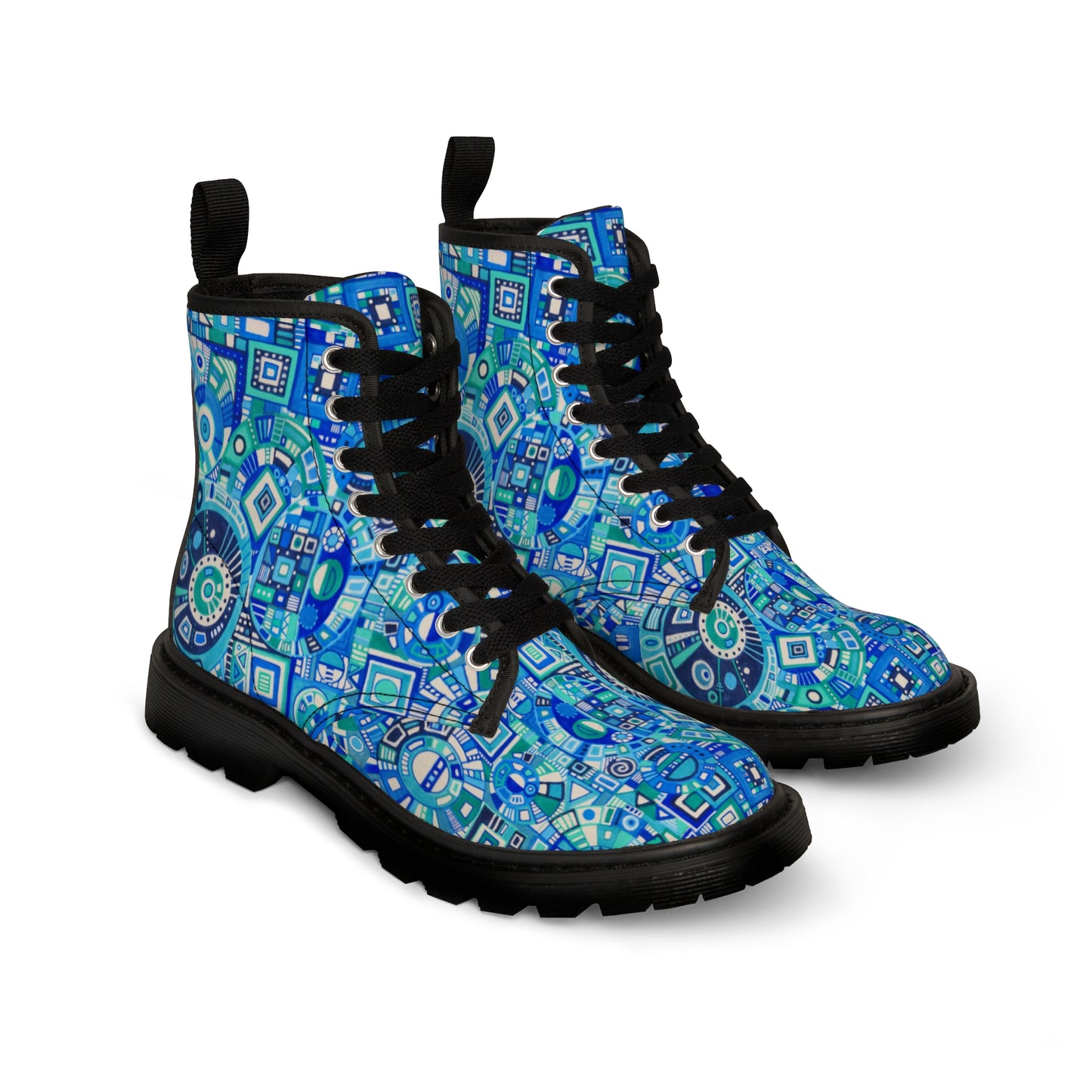 Women's Canvas Boots No. 262 - Blue Geometric