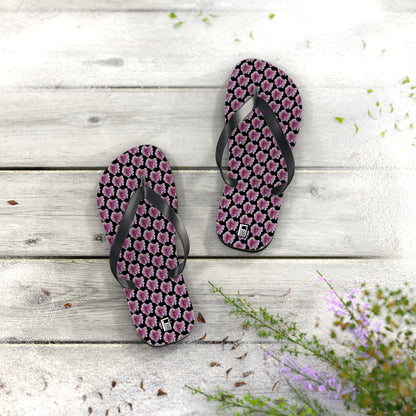 Flip Flops - No. 269 - Purple Pink Flower on Black - By Irish Artist Fiona de Lacy