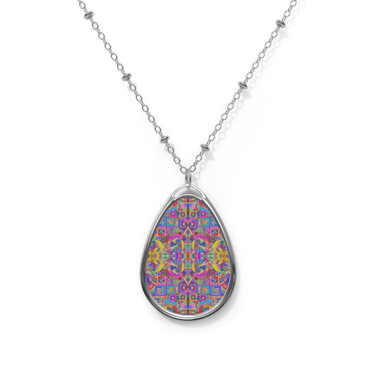 Oval Necklace - No. 260 - Multicoloured Abstract - By Irish Artists Fiona de Lacy