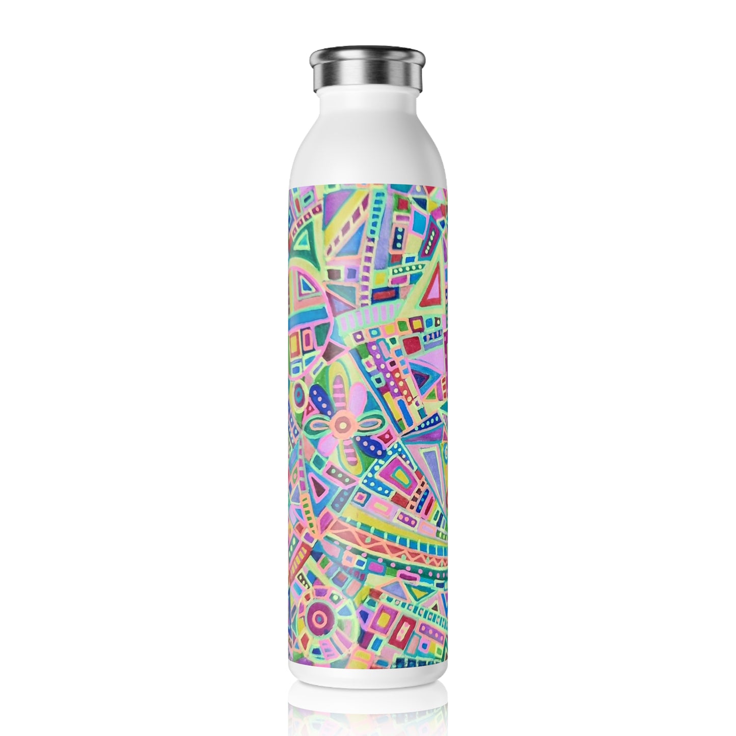 Slim Water Bottle - No. 259 Multicoloured Abstract -  By Irish Artist Fiona de Lacy