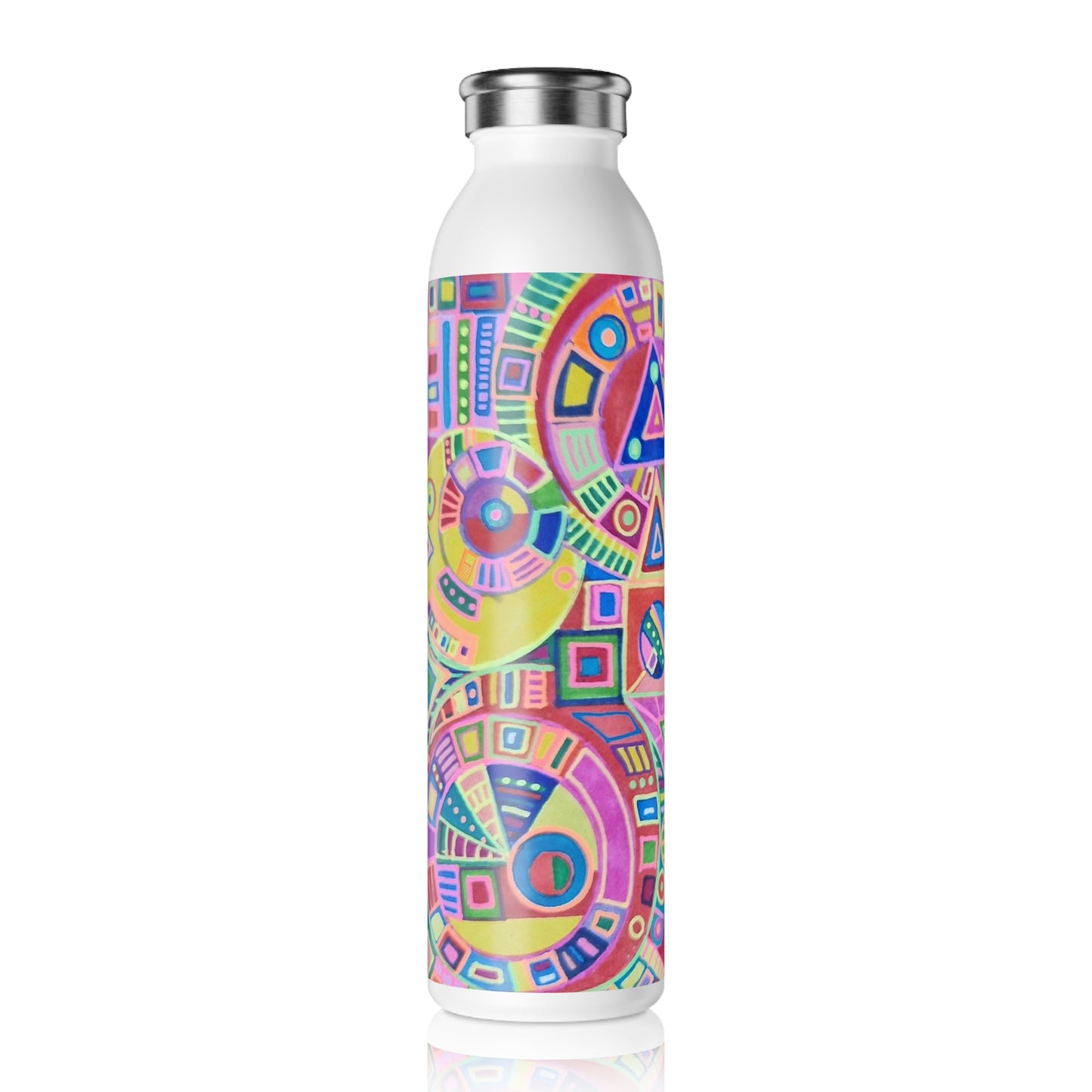 Slim Water Bottle - No. 260 Multicoloured Abstract -  By Irish Artist Fiona de Lacy