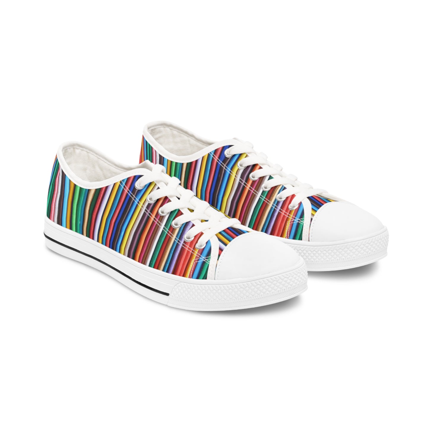 Women's Low Top Sneakers, Black Sole - No. 307 - Multicoloured Lines - By Irish Artist Fiona de Lacy