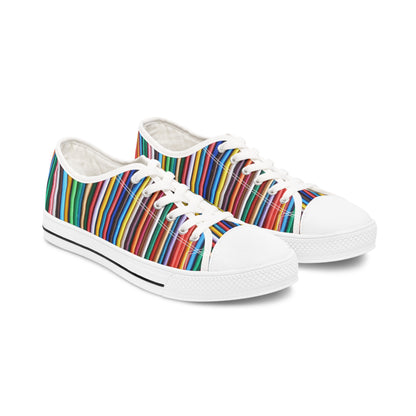Women's Low Top Sneakers, Black Sole - No. 307 - Multicoloured Lines - By Irish Artist Fiona de Lacy