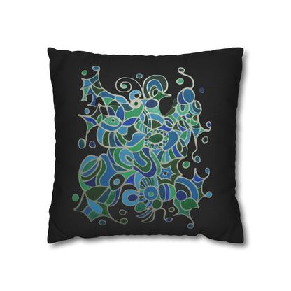 Cushion Pillow Case - No. 146 -  'Bird of Paradise' on Black