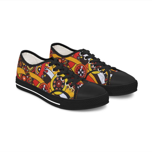 Women's Low Top Sneakers, Black Soles - No. 222 -  'Clockworks' By Irish Artist Fiona de Lacy