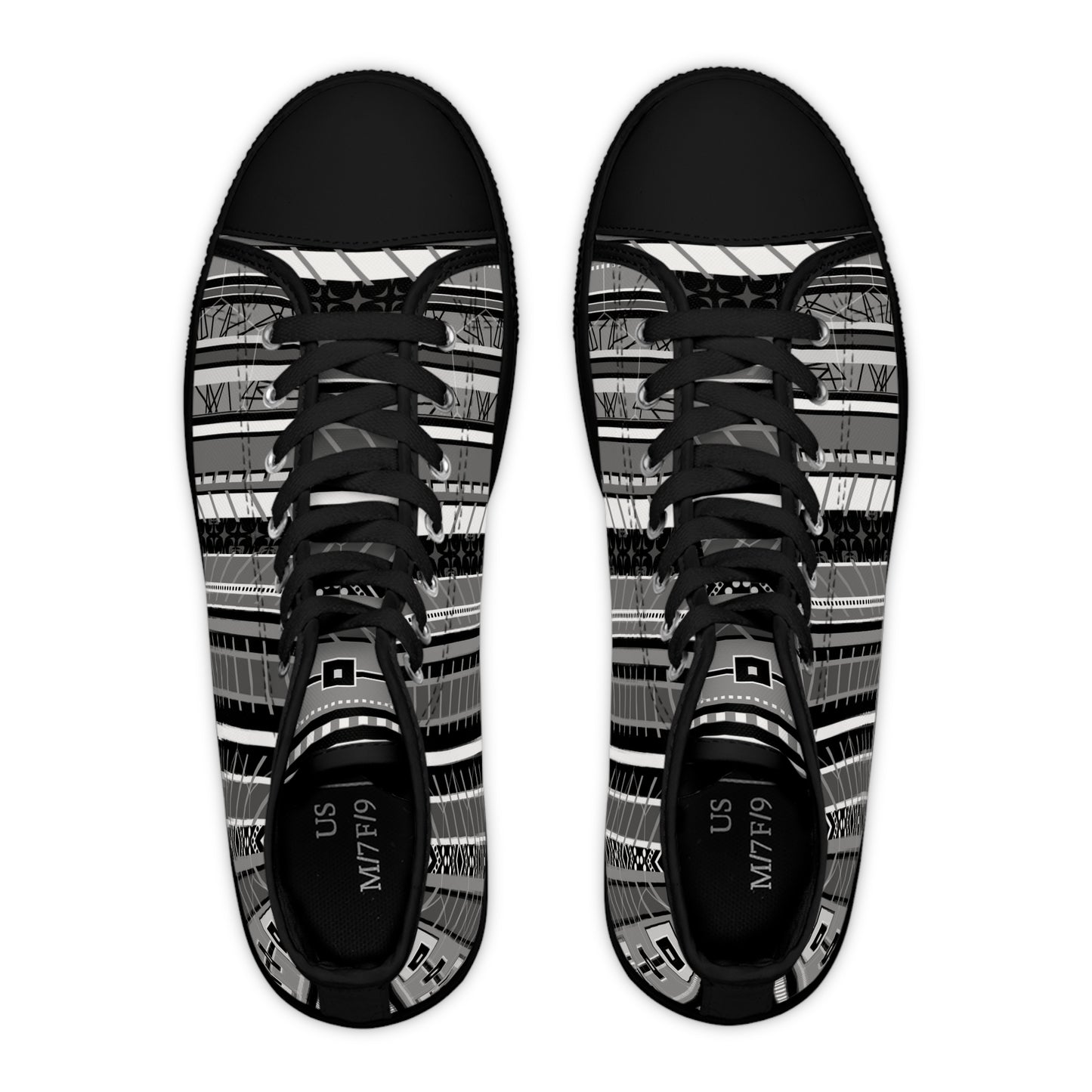 Women's High Top Sneakers, No. 298 Black, Grey, White Stripe By Irish Artist Fiona de Lacy